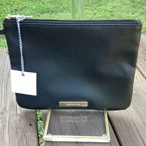 NWT Tartan + Twine Black Saffiano Makeup Bag Zip Pouch 10” Travel Cosmetic